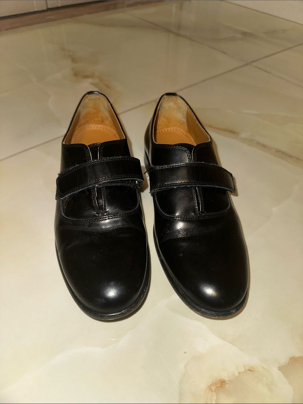 Gucci Black Leather Kids Velcro Strap Loafers